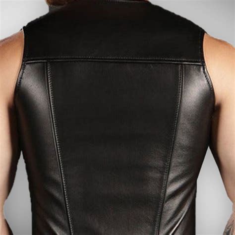 Men S Gay Leather Vest Genuine Lambskin Leather Black Color Gay Wear