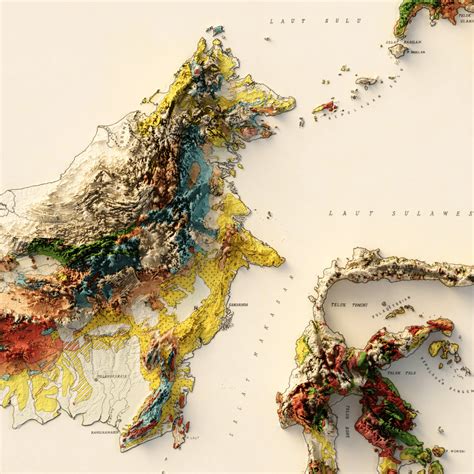 Geological Map Of Indonesia Unique Topographical Relief Etsy
