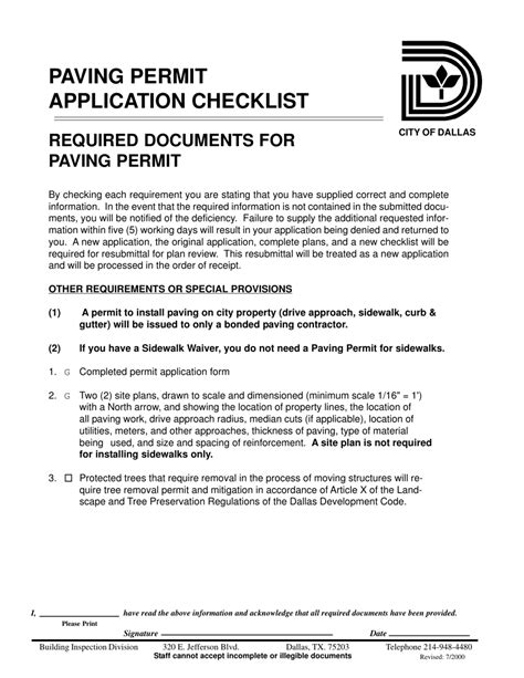 City Of Dallas Texas Paving Permit Application Checklist Fill Out