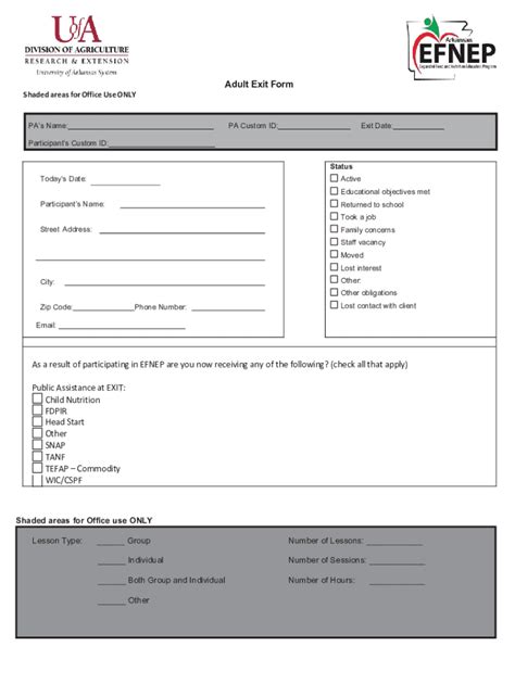 Fillable Online EFNEP Adult Exit Interview Form Efnep Fax Email Print