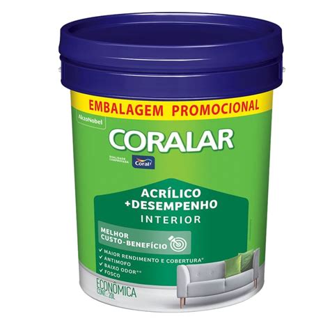 Coralar Acrilico + Desempenho - Tinta Coralar Acrilico +Desempenho Branco Neve Fosco 20l Balde Coral - Joli