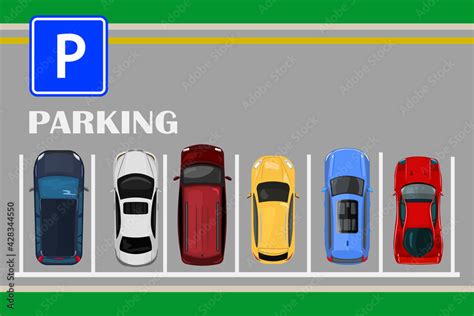 Top View Of A City Parking Lot With A Set Of Different Cars Public Car