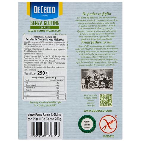 De Cecco Mezze Penne Bezelye Glutensiz 250 G Macroonline