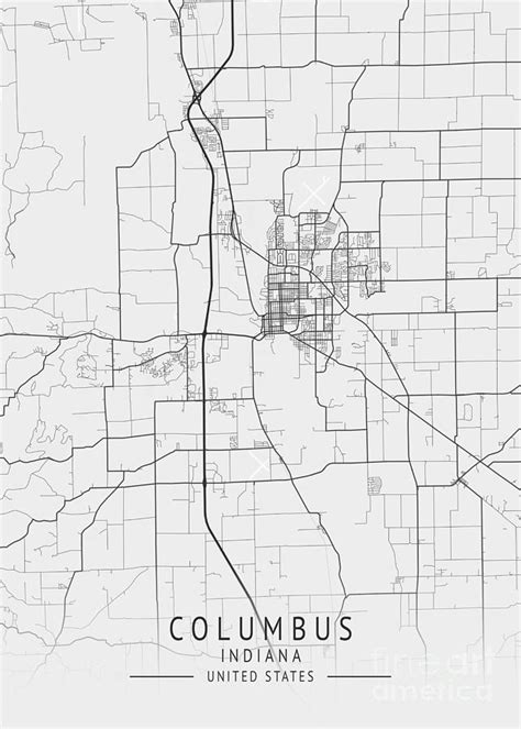 Columbus Indiana Us Gray City Map Digital Art By Tien Stencil Fine