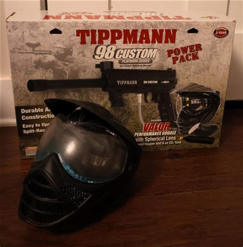 Lot Detail Tippman 98 Custom Power Pack Paint Ball Kit Gun And Mask