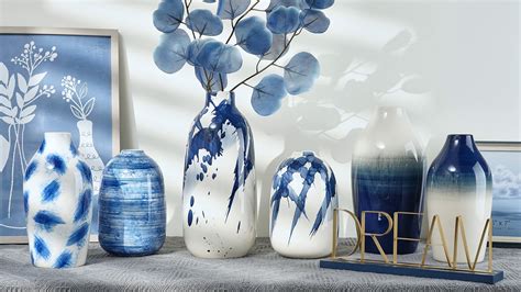 Teresas Collections 10”h 65”h Blue Ceramic Vases For Home Decor