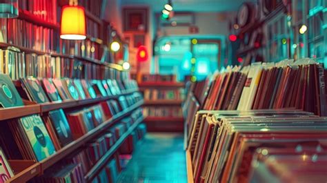 Intérieur vibrant d un magasin de disques avec un éclairage coloré et