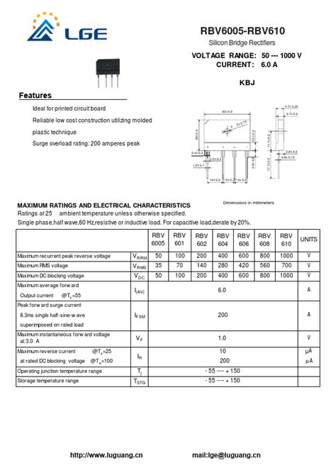 RBV601 Datasheet PDF Silicon Bridge Rectifiers