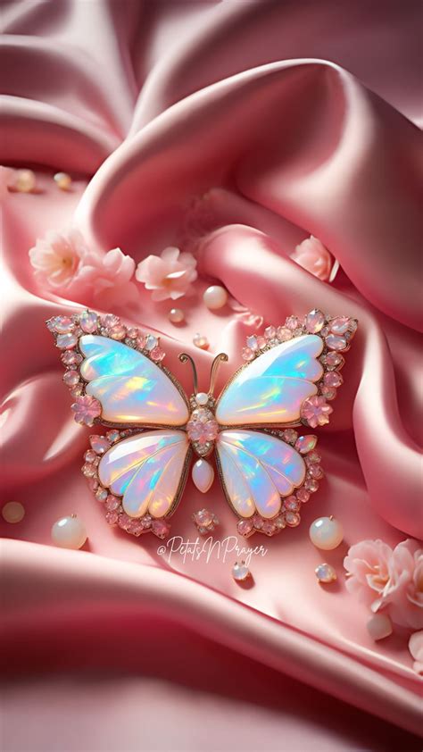 Opalescent Butterfly On Pink Silk Phone Wallpaper