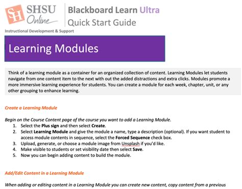 Blackboard Ultra Learning Modules Instructor Quick Start Guide Oertx