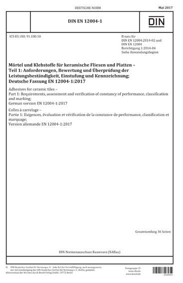 DIN EN 12004-1:2017 DE - Mörtel und Klebstoffe für keramische Fliesen