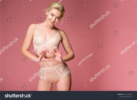 Beautiful Woman Lingerie Showing Heart Symbol Stock Photo 1297220029 Shutterstock