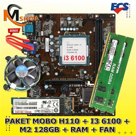 Jual Paket Mainboard Mobo Motherboard H110 LGA 1151 Processor I3 6100