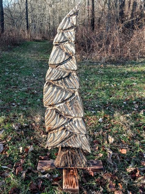 Four Foot Wooden Carved Christmas Tree Rustic Decor Unique Christmas