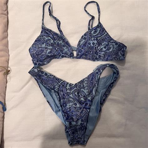 Frankies Bikinis Blue Paisley Print Bikini Size M Depop
