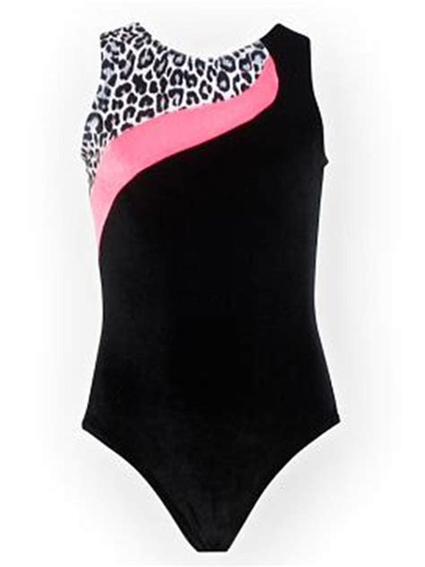 K Bee Leotards Elite Snow Leopard Bubble Gum Pink W Black Velvet Elite Pink Princess