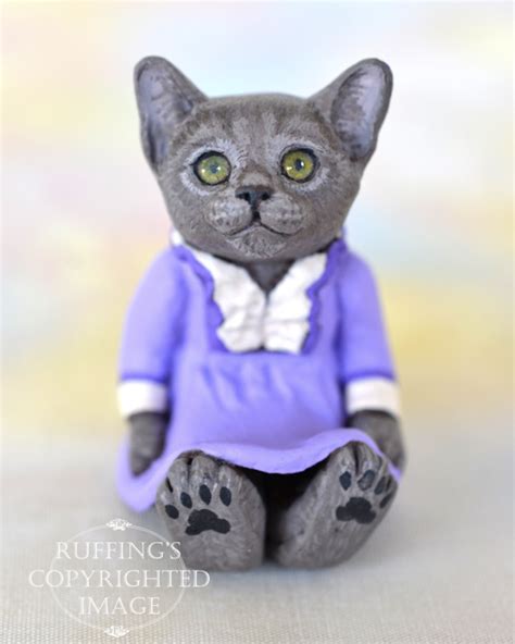 Annette Miniature Russian Blue Cat Art Doll Handmade Original One Of