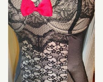 CYBER WEEK Black And Nude Lace Lingerie Bustier Shapewear Corset Boning Vintage Lingerie Sheer