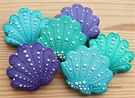 Sea Shell Decorated Sugar Cookies Royal Icing Blue Green Purple