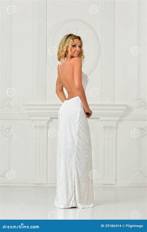 Beautiful Woman In Long Dress With Naked Back Stock Photo Image Of Fashion Luxuriant