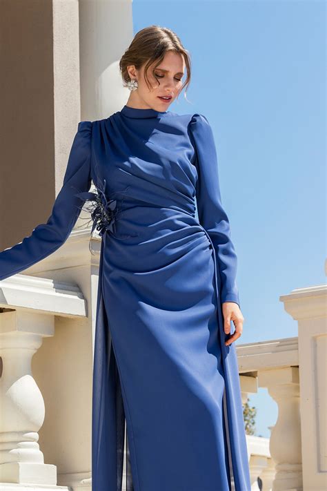 Saks Çiçek Detay Uzun Abiye Elbise | Lacrima