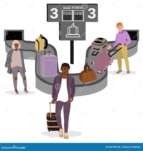 Scene with People at Airport Baggage Claim Area Stock Vector