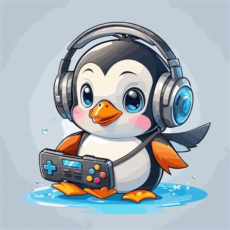 Premium Vector Cute Penguin Gaming Vector On A White Background