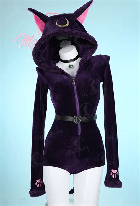 Mobbunny Luna Derivative Fluffy Bodycon Romper Purple Lingerie Hooded Bodysuit Homewear With