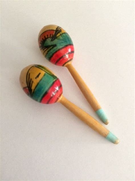 Vintage S Pair Miniature Maracas Wood Painted Mexican Etsy