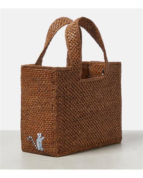 Loewe X Suna Fujita Font Small Raffia Tote Bag In Brown Lyst Uk