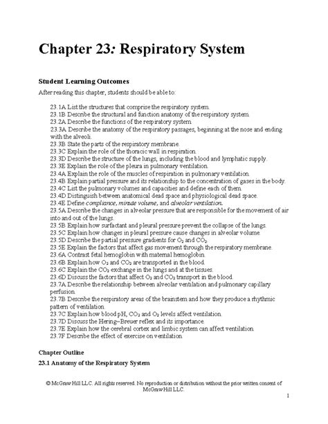 Van Putte AP 13e Chapter 23: Respiratory System Overview and Highlights