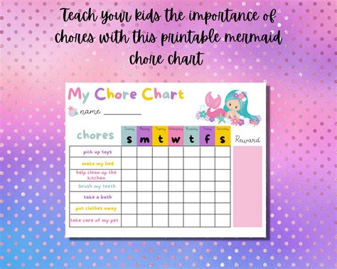 Printable Chore Chart For Kids Mermaid Chore Chart Digital Chore