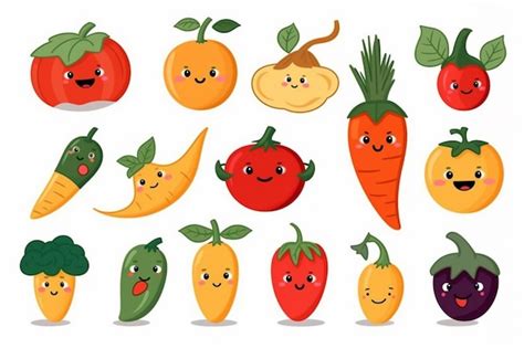 Premium Ai Image A Set Of Cartoon Vegetables With Faces And Eyes