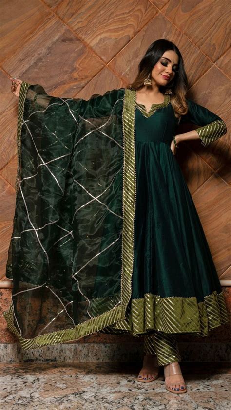 Jannat Dark Green Anarkali Set Silk Anarkali Suits Green Anarkali