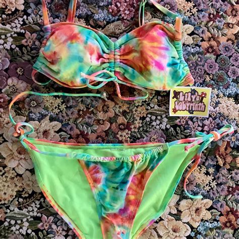 Tie Dye Bikini Set With Adjustable Straps And Tie Up Depop