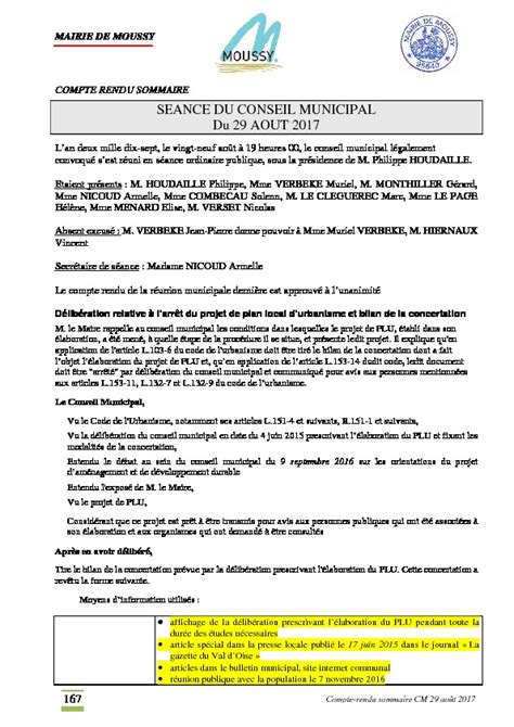 Compte Rendu Sommaire Du Conseil Municipal Du 16 Novembre 2015