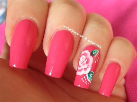 Pee Before Polish One Stroke Rose Nail Art Ft Cnd Vinylux Pink Bikini