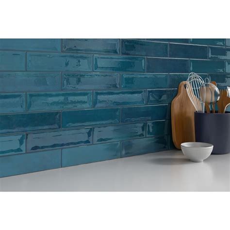 Emser Raku Blue 3 In X 12 In Glossy Ceramic Brick Look Wall Tile 605