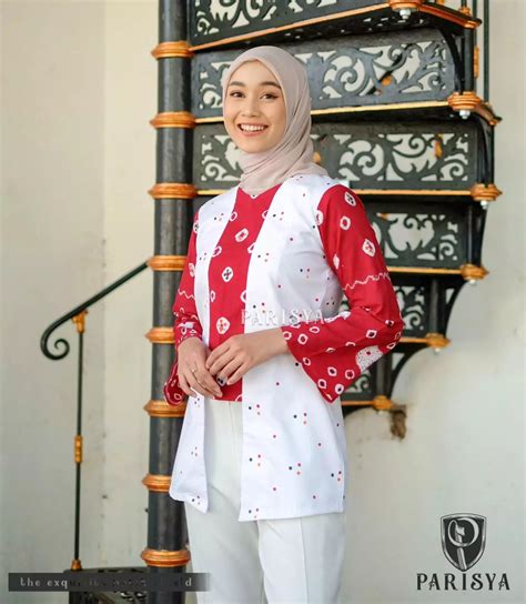 Jual Batik Parisya Melati B00151 Blouse Kartini Jumputan Merah Putih