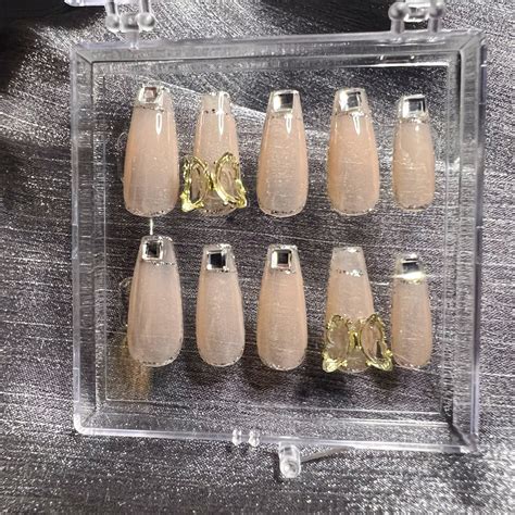 Pcs D Butterfly Nude Translucent Wedding Nails Glitter Nails Handmade Reusable Press On Nails