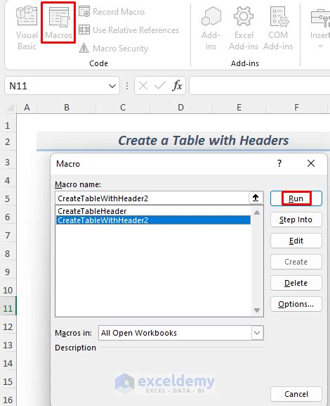 How To Create A Table With Headers Using Excel Vba Methods