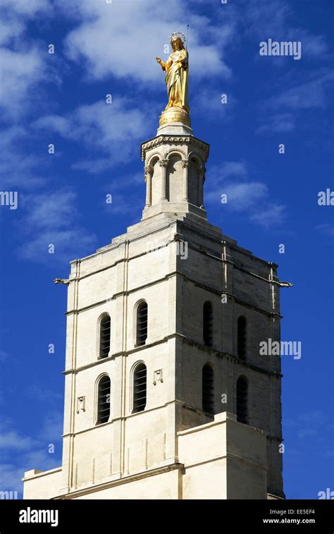 Gilded Statue Of The Virgin Mary At Avignon Cathedral France Stock