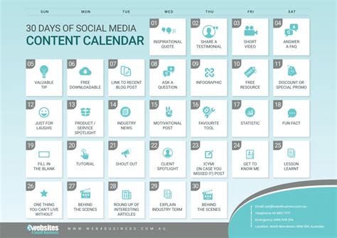 days  social media content calendar infographic