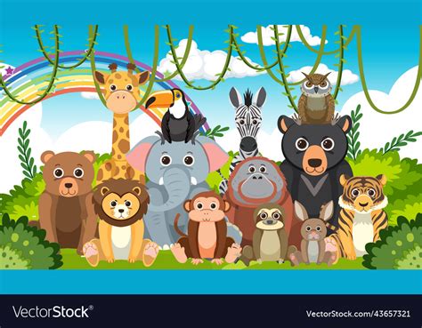 Zoo Animals Group In Flat Cartoon Style Royalty Free Vector