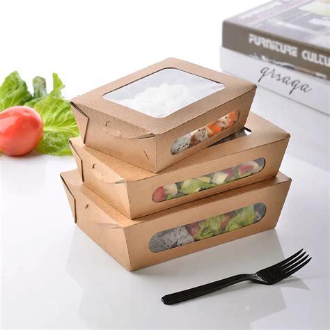 Size Kraft Paper Salad Box Disposable Water Proof Takeaway Lunch