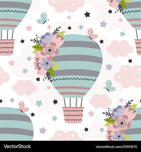 Seamless Pattern With Beautiful Hot Air Balloon Vector Image