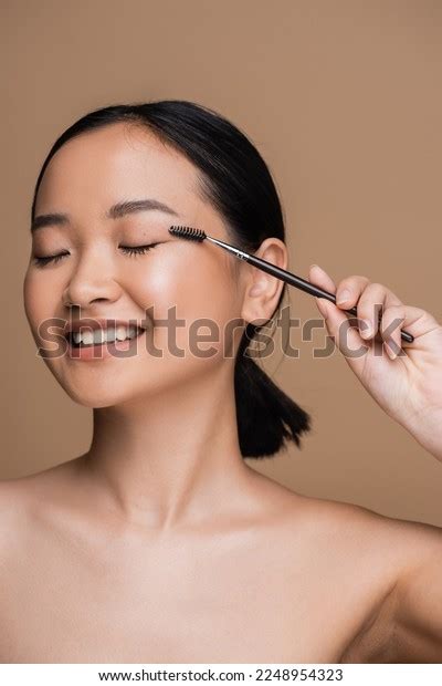 Positive Asian Woman Naked Shoulders Holding Stock Photo 2248954323 Shutterstock