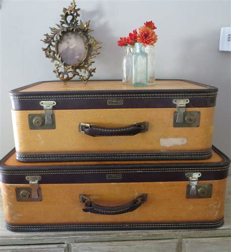 Vintage Luggage Set Suitcase Yellow Suitcase by oZdOinGItagaiN