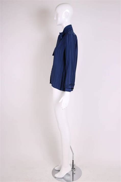 Vintage Yves Saint Laurent Blue Striped Silk Blouse W Pussy Bow At 1stDibs