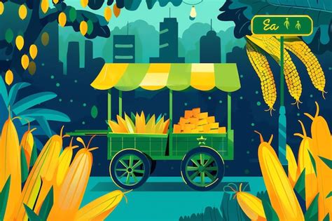 Brazilian street vendor cart and Rio de Janeiro street sign and Pamonha